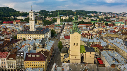 Fototapeta na wymiar Lviv bird's-eye view of the city July 2019