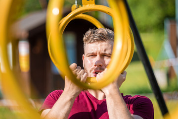 Extreme obstacles overcome by runner in the boot camp