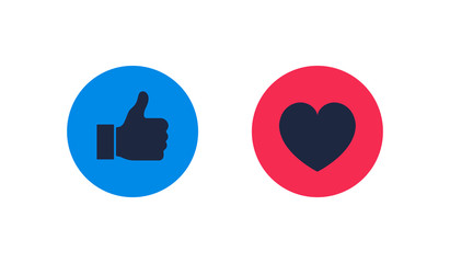 Thumbs up and heart icon on a white background. Modern flat style vector illustration
