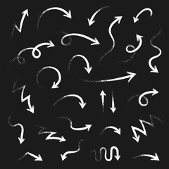 Super set different hand-drawn arrows on dark grey background, vector graphic design