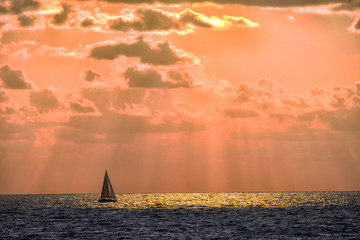 sailing boat at sunset