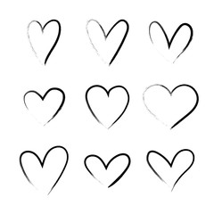 Heart hand drawn grunge icons set isolated on white background. For poster, wallpaper and Valentine's day. Collection of hearts, creative art