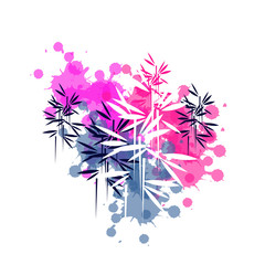 bamboo forest illustration in pink blue ink