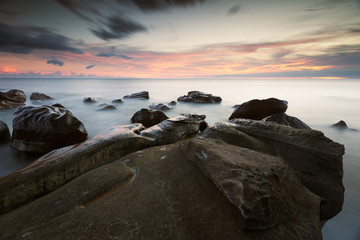 Fiery Sunset and Huge Rocks