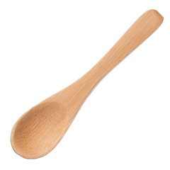 Wooden spoon isolated on white. Clean new small bamboo wood spoon.