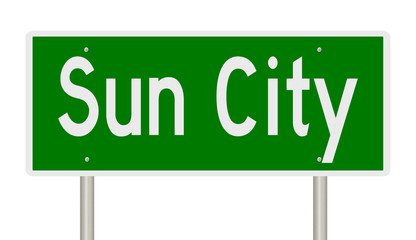 Rendering of a green highway sign for Sun City Arizona