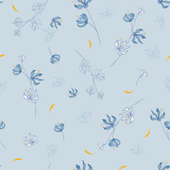 Blossom Floral pattern in the blooming botanical Motifs scattered random. Seamless vector texture. For fashion prints. Printing with