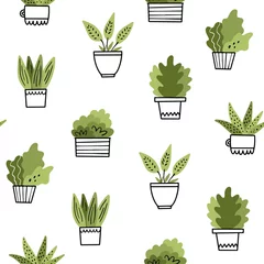 Washable wallpaper murals Plants in pots Home flowers in pots. Vector seamless pattern in Doodle style