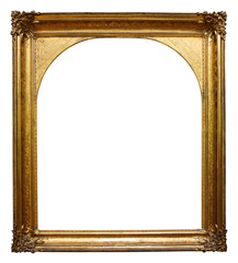 Picture gold wooden frame for design on white  background