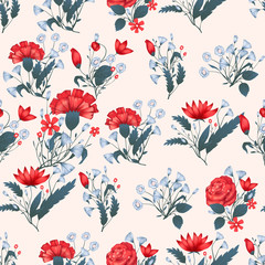 Seamless pattern Vector floral design with roses . Romantic background print