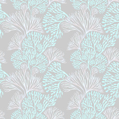 Seamless pattern with marine plants. Corals and algae. Watercolor pattern. Suitable for textile design, paper, wedding decor. - 279776141