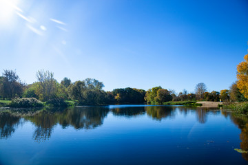 Autumn lake on a sunny day.
