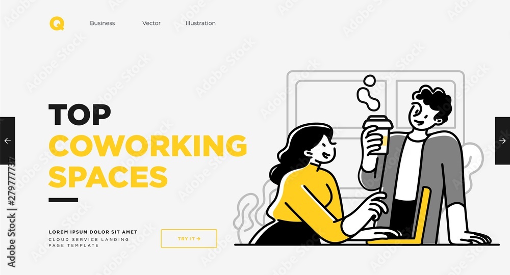 Fototapete Presentation slide template or landing page website design. Business concept illustrations. Modern flat outline style. Working space concept