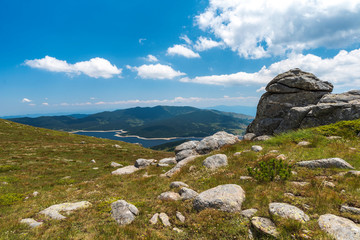 Summer panoramic landscape from Belmeken peak. Bulgaria, Rila mountain national park,