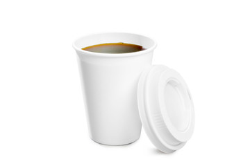 Styrofoam cup with hot coffee