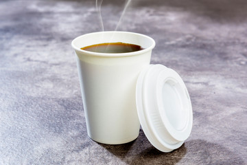 Styrofoam cup with hot coffee