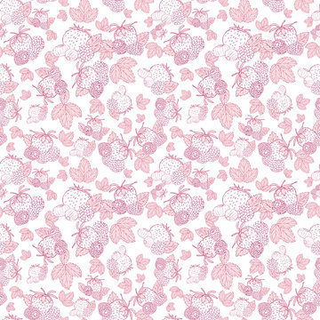 Pink berries and leaves seamless pattern background design - Vector texture.