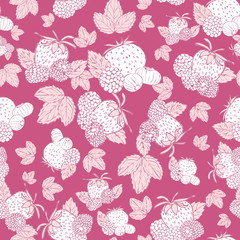 Pink and white berries and leaves seamless pattern background. Vector