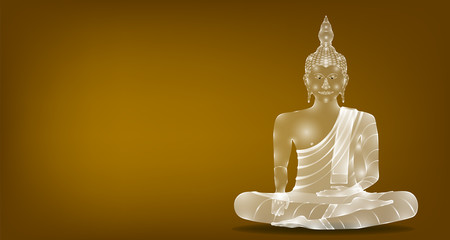 luxury white glass monk phra buddha sitting meditation for pray concentration composed release. colorful background. vector illustration eps10