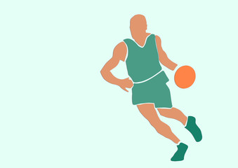 Basketball player with a ball. Single silhouette. Sport illustration. Applique or paper cut style. Colorful vector.