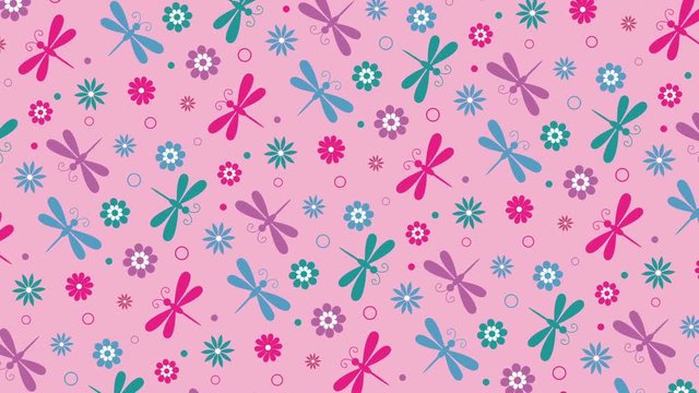 Dragonflies and flowers colorful background