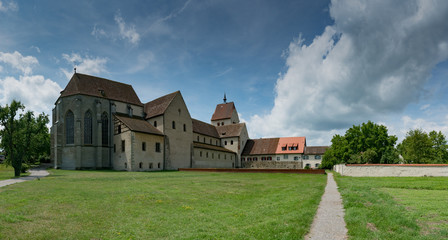 Fototapeta na wymiar panorama view of the historic Benedictine monastery on Reichenau island on Lake Constance
