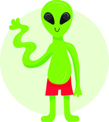 Colorful alien from zone 51 on light green circle background vector illustration hand draw desing