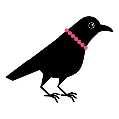 Cute lady female raven crow mascot cartoon character in beads