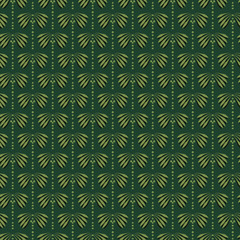A green seamless vector pattern with coconut palm trees. Surface print design.