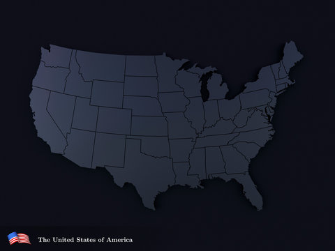 United States Of America Map 3d Render USA Black