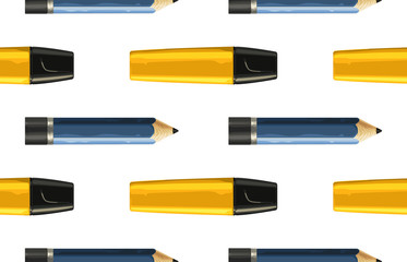 Back to school pattern of drawing pencils and yellow markers.