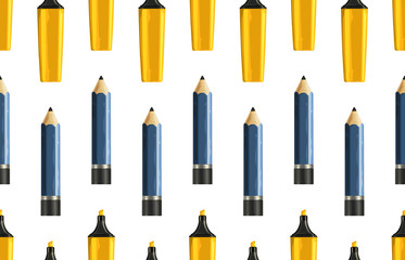 Back to school pattern of drawing pencils and yellow markers.