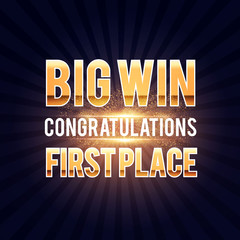 Fototapeta premium Big win gold sign with light bulbs and shining effects.