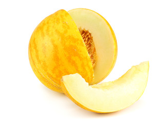sliced melon isolated on white background. fresh melon