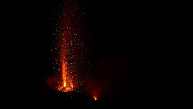 The volcano of Stromboli at night, Aeolian island Italy