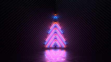 Blinking neon symbol of christmas tree 3D rendering illustration © gonin