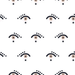 Seamless pattern eyes in hipster style. Vector youth texture background for print.