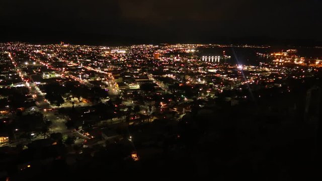 timelapse, cruise ship leaving harbor at night