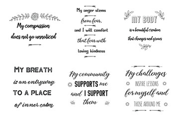 Set of Calligraphy positive sayings for print. Vector Quotes about motivation and inspiration