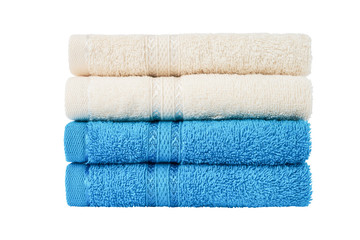 Fototapeta na wymiar Colorful bath towels in stack isolated over white background with clipping path.