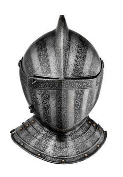 old ancient medieval helmet isolated on white