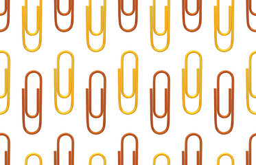 Seamless back to school pattern with colored paper clips.