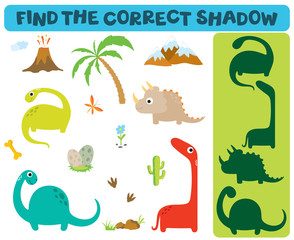 Find the correct shadow. Adorable dinosaurs isolated on white background