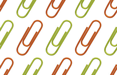 Seamless back to school pattern with colored paper clips.