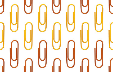 Seamless back to school pattern with colored paper clips.