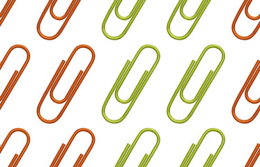 Seamless back to school pattern with colored paper clips.