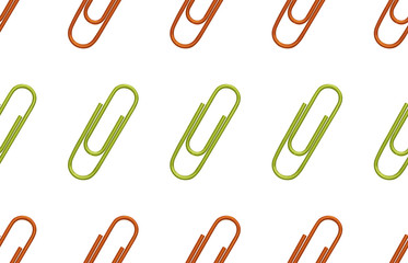 Seamless back to school pattern with colored paper clips.