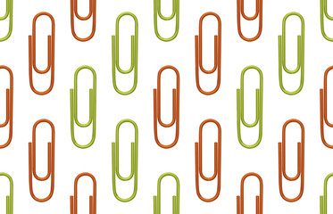 Seamless back to school pattern with colored paper clips.