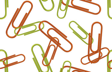 Seamless back to school pattern with colored paper clips.