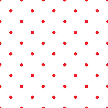 Red polka dot seamless pattern on the white background, abstract geometrical simple image illustration, repeat ornament
